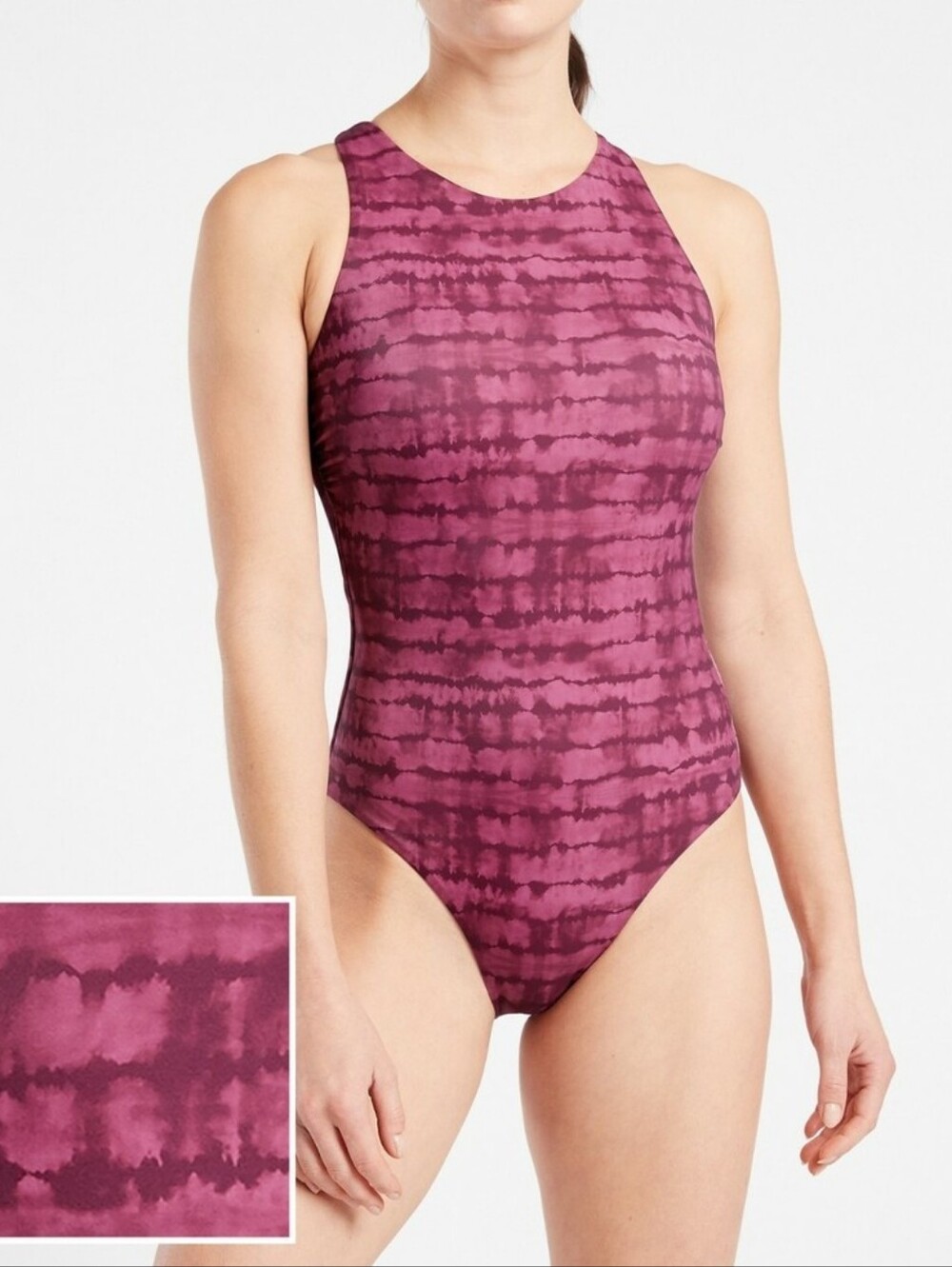 Athleta Maldives Purple Plum Tie Dye Printed Cut Out One Piece Swimsuit